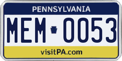 PA license plate MEM0053