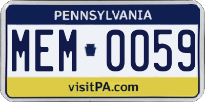 PA license plate MEM0059