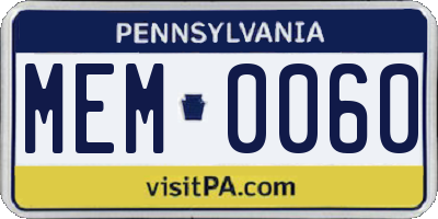PA license plate MEM0060
