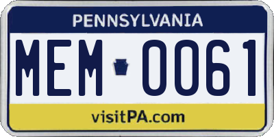 PA license plate MEM0061