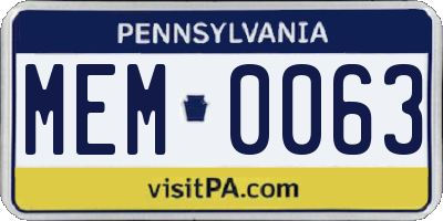 PA license plate MEM0063