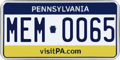 PA license plate MEM0065