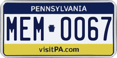 PA license plate MEM0067