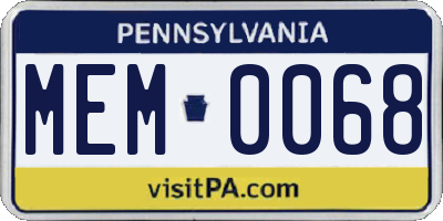 PA license plate MEM0068