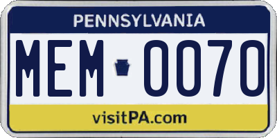 PA license plate MEM0070