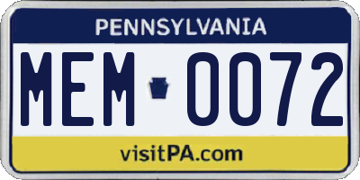PA license plate MEM0072