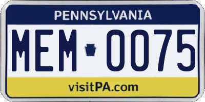 PA license plate MEM0075