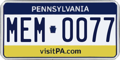 PA license plate MEM0077