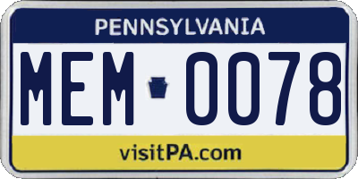 PA license plate MEM0078