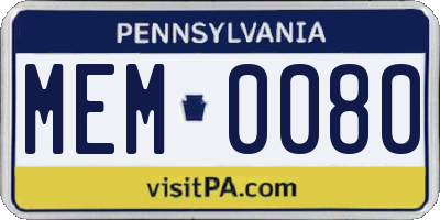 PA license plate MEM0080