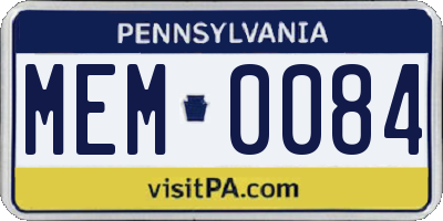 PA license plate MEM0084