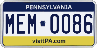 PA license plate MEM0086