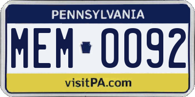 PA license plate MEM0092