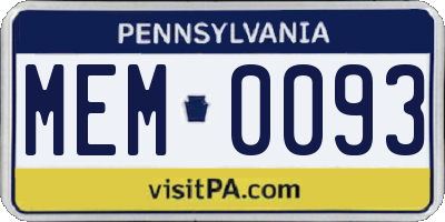 PA license plate MEM0093
