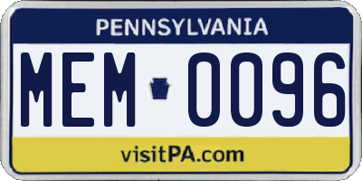 PA license plate MEM0096