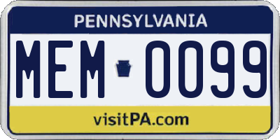 PA license plate MEM0099