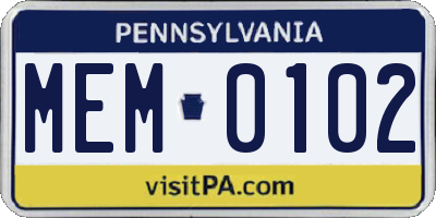 PA license plate MEM0102