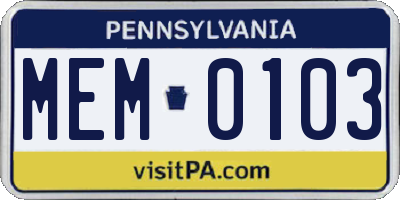 PA license plate MEM0103
