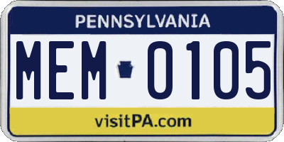 PA license plate MEM0105