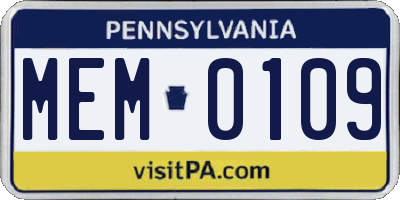 PA license plate MEM0109