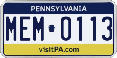 PA license plate MEM0113