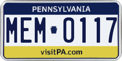 PA license plate MEM0117