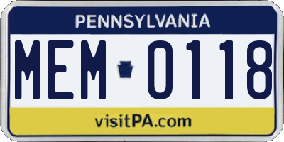 PA license plate MEM0118