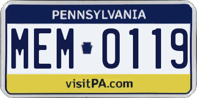 PA license plate MEM0119