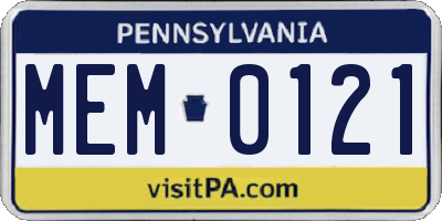 PA license plate MEM0121
