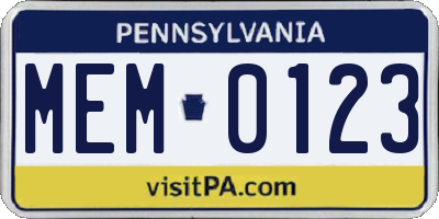 PA license plate MEM0123