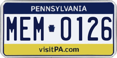 PA license plate MEM0126