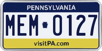 PA license plate MEM0127