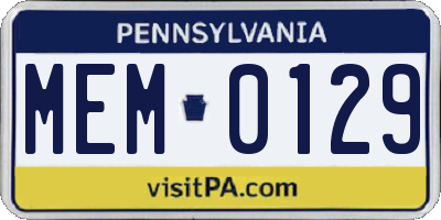 PA license plate MEM0129