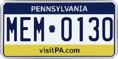 PA license plate MEM0130