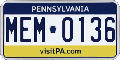 PA license plate MEM0136