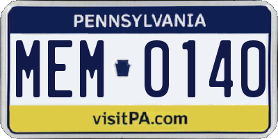 PA license plate MEM0140