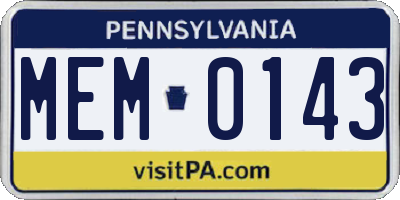 PA license plate MEM0143