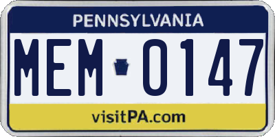 PA license plate MEM0147
