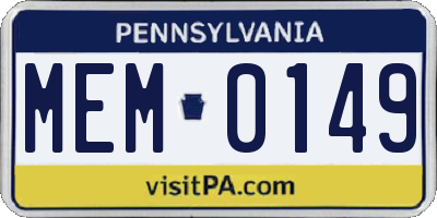PA license plate MEM0149