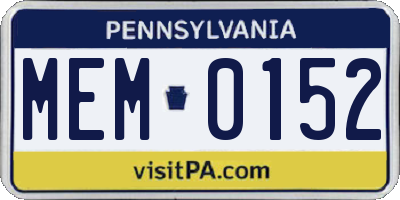 PA license plate MEM0152