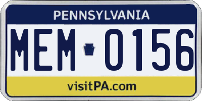 PA license plate MEM0156