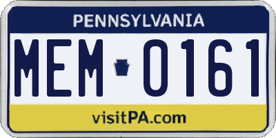 PA license plate MEM0161