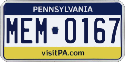 PA license plate MEM0167