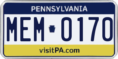 PA license plate MEM0170