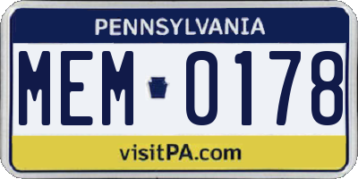 PA license plate MEM0178