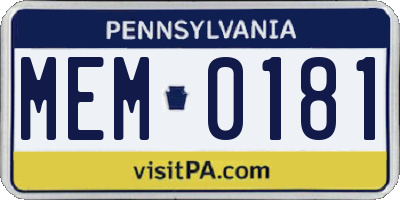 PA license plate MEM0181