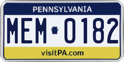 PA license plate MEM0182