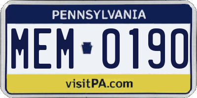 PA license plate MEM0190