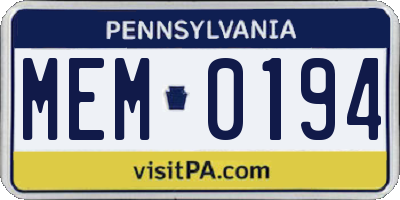 PA license plate MEM0194