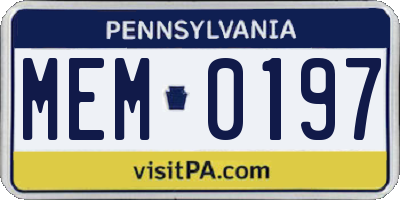 PA license plate MEM0197